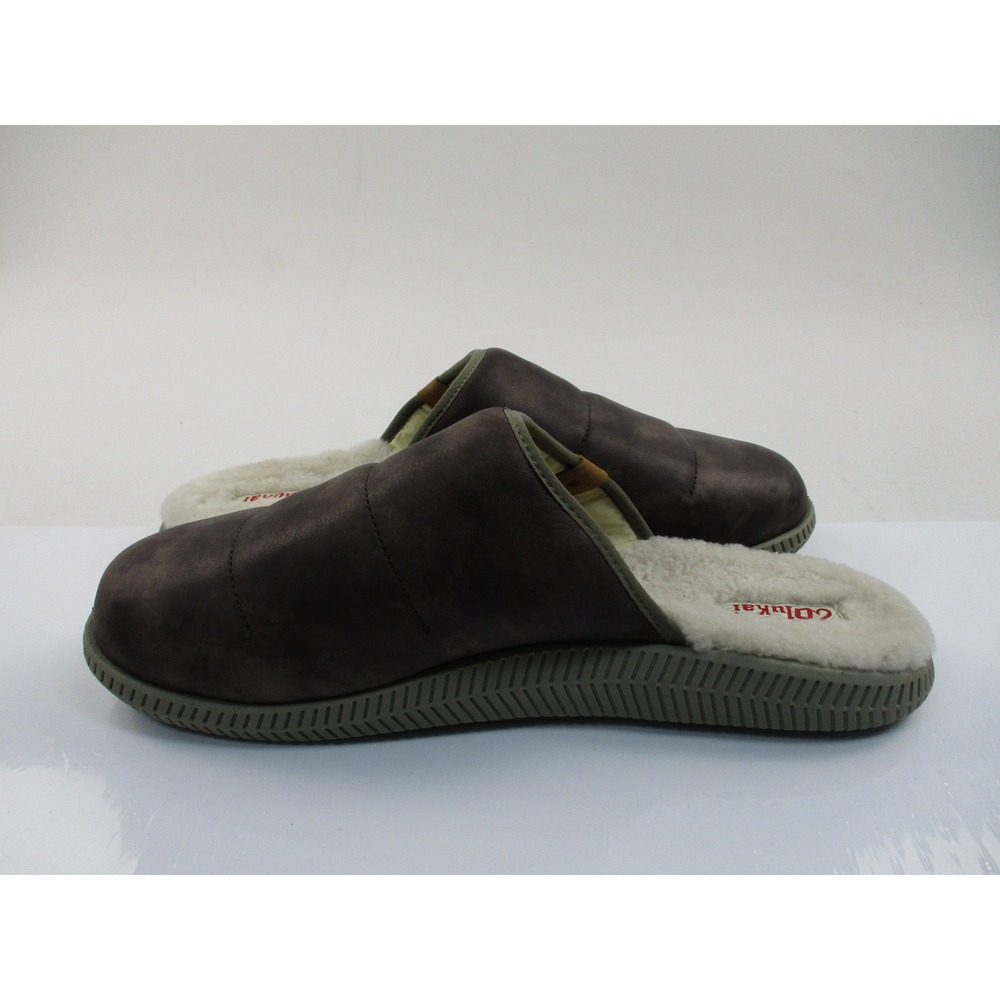 OluKai Mua 'Ili Slippers Mens 14 Brown Leather Shearling Lined Mules 10502-6321 - Picture 6 of 10